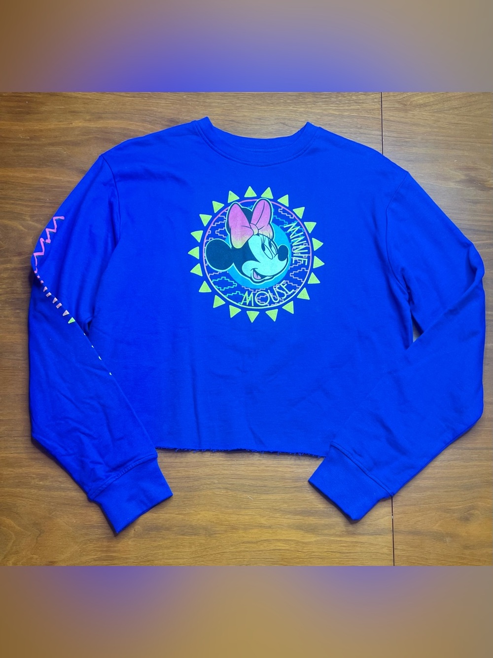 Disney Minnie Mouse Blue Long Sleeve Crop T-Shirt, Adult Size M